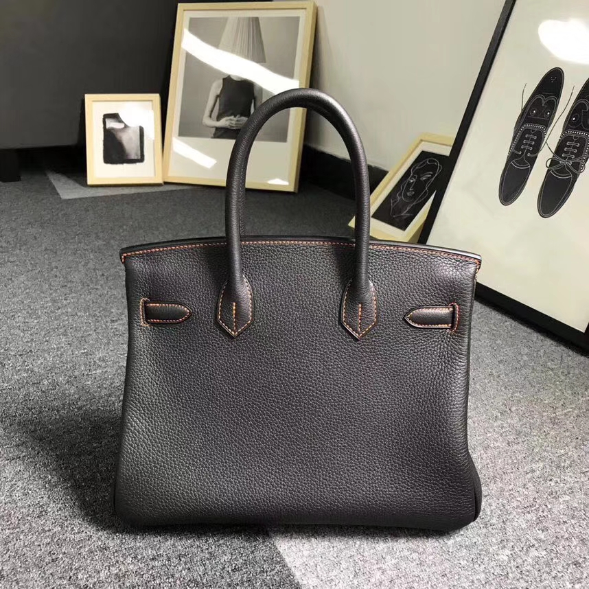 Hermès（爱马仕）黑色拼橙色 原厂御用顶级小牛皮 Birkin 30 金扣