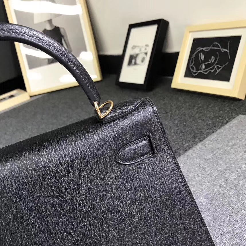 Hermès（爱马仕）CK89 黑色 原厂御用顶级山羊皮 Kelly 28 外缝 金扣