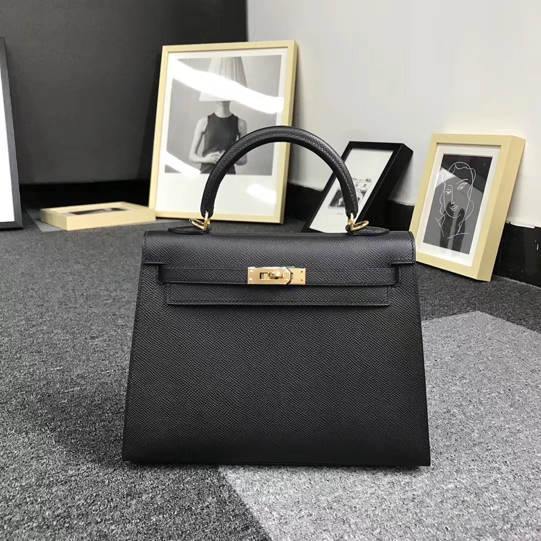 Hermès（爱马仕）CK89 黑色 原厂御用顶级Epsom 皮 Kelly 25 外缝 金扣 现货