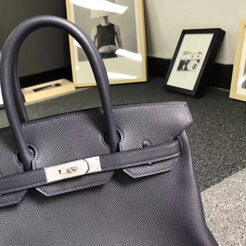 Hermès（爱马仕）午夜蓝 原厂御用顶级小牛皮 Birkin 30 银扣