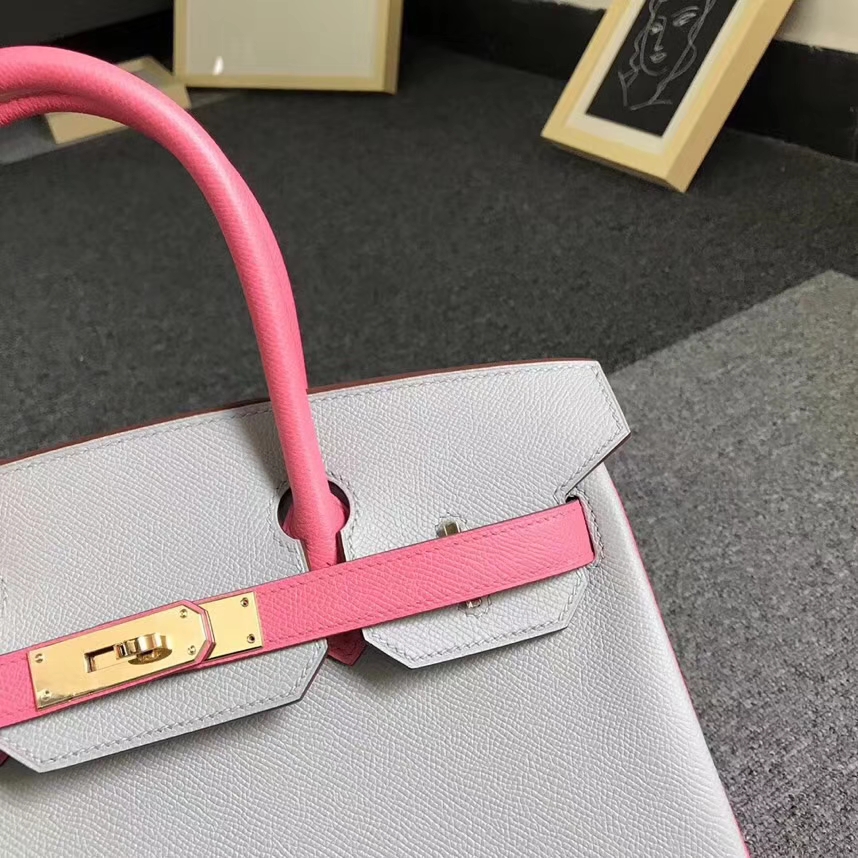 Hermès（爱马仕） 4Z海鸥灰拼8W新唇膏粉 原厂御用顶级Epsom 皮 Birkin 30 金扣