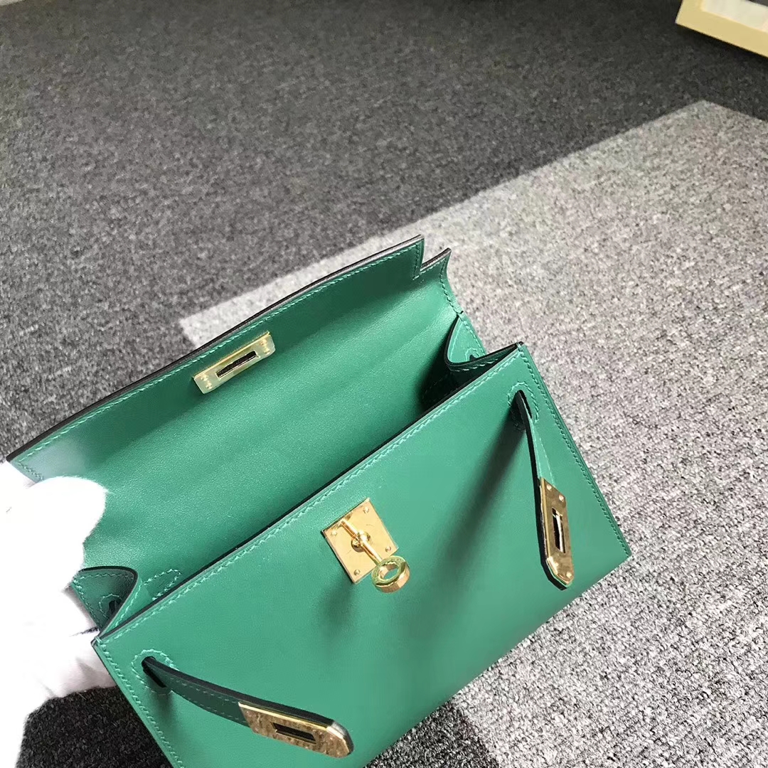 Hermès（爱马仕）U4 丝绒绿 原厂御用顶级Swift 皮 Mini Kelly 二代 金扣