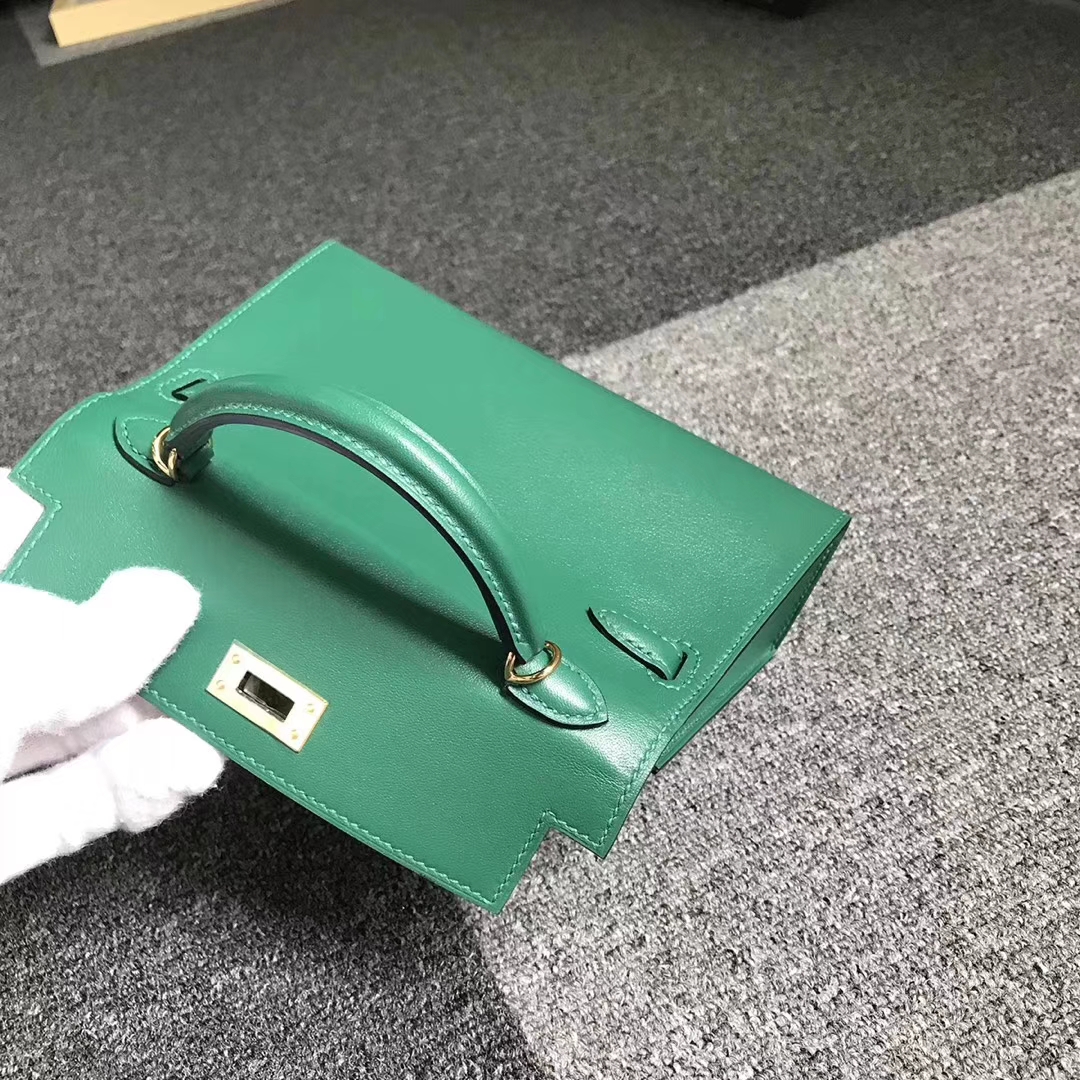 Hermès（爱马仕）U4 丝绒绿 原厂御用顶级Swift 皮 Mini Kelly 二代 金扣