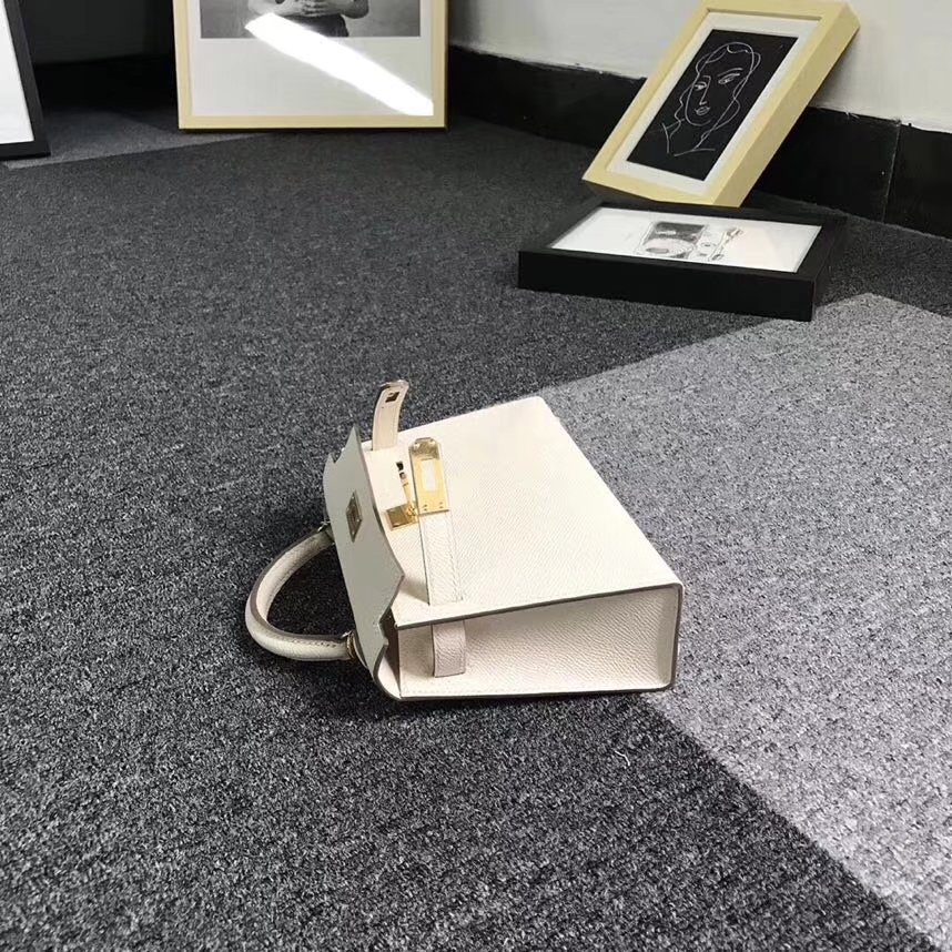 Hermès（爱马仕）奶昔白 原厂御用顶级Epsom 皮 Mini Kelly 二代 金扣 银扣 现货