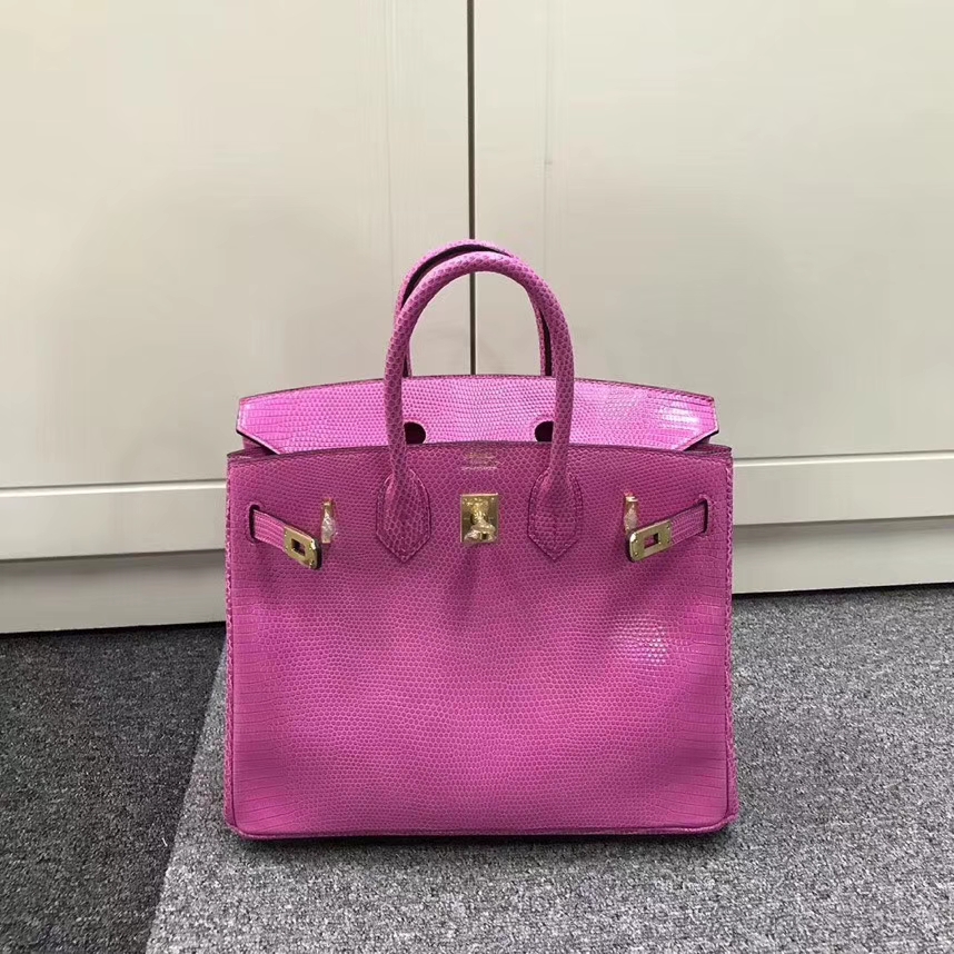 Hermès（爱马仕）玫瑰紫色 蜥蜴皮 Birkin 25 金扣