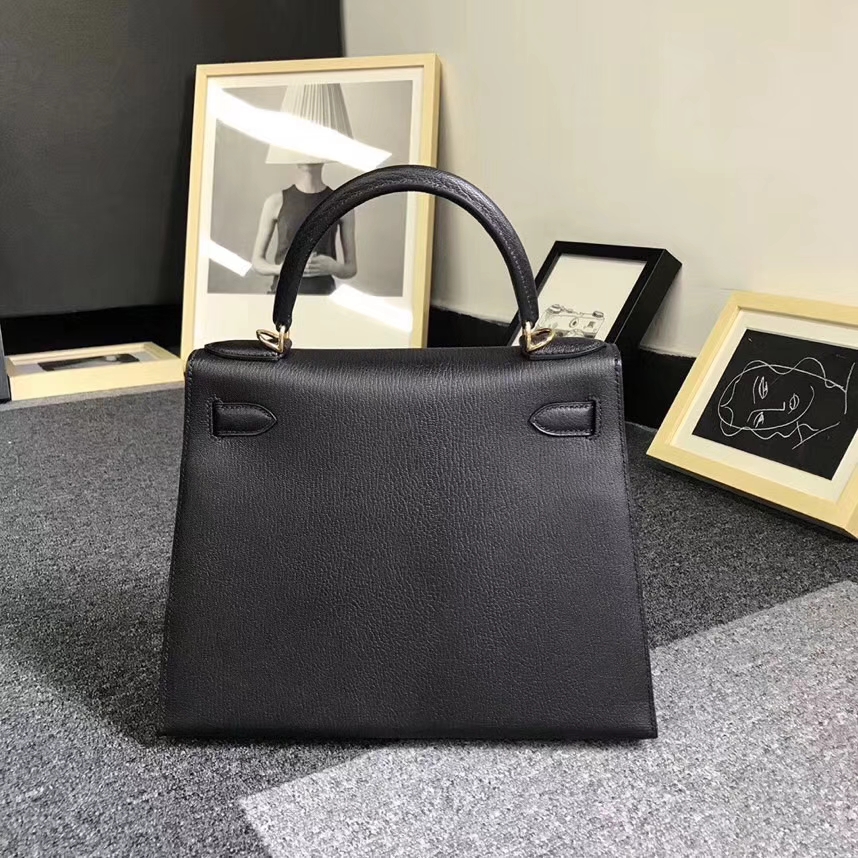 Hermès（爱马仕）CK89 黑色 原厂御用顶级山羊皮 Kelly 28 外缝 金扣