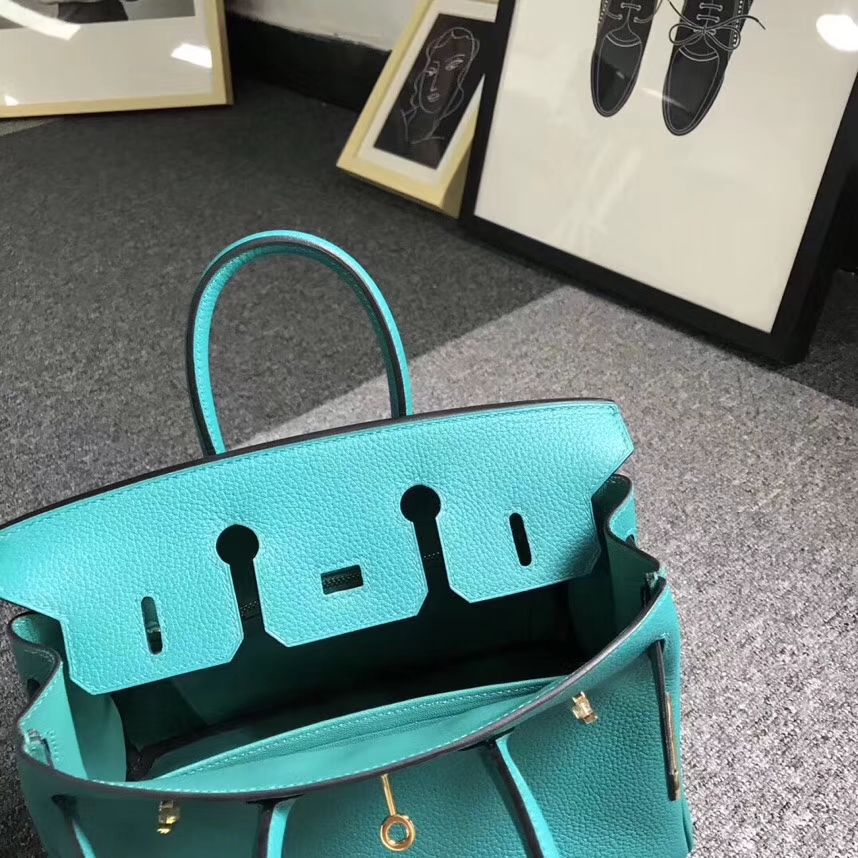 Hermès（爱马仕）7F孔雀蓝 原厂御用顶级小牛皮 Birkin 25 金扣 银扣