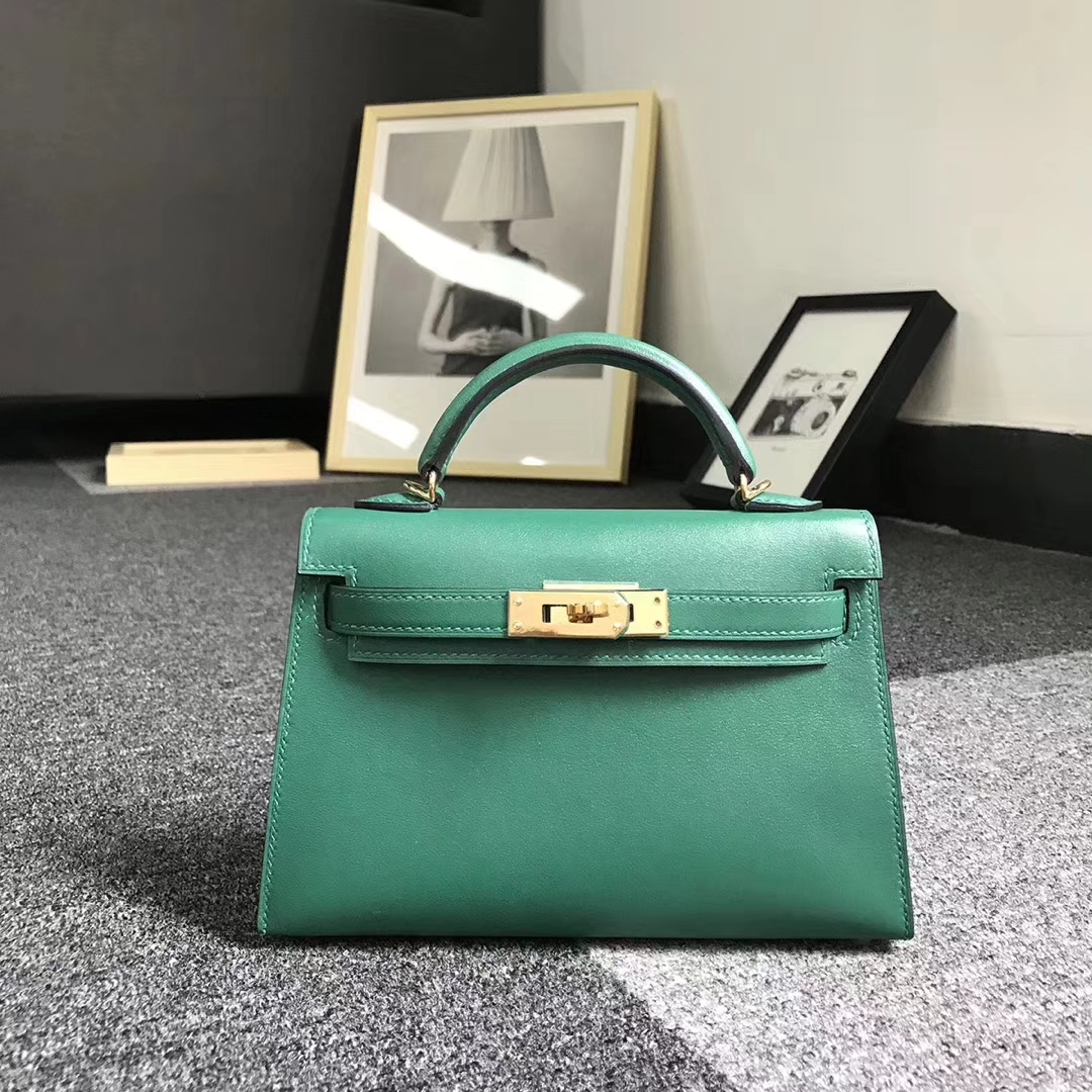 Hermès（爱马仕）U4 丝绒绿 原厂御用顶级Swift 皮 Mini Kelly 二代 金扣