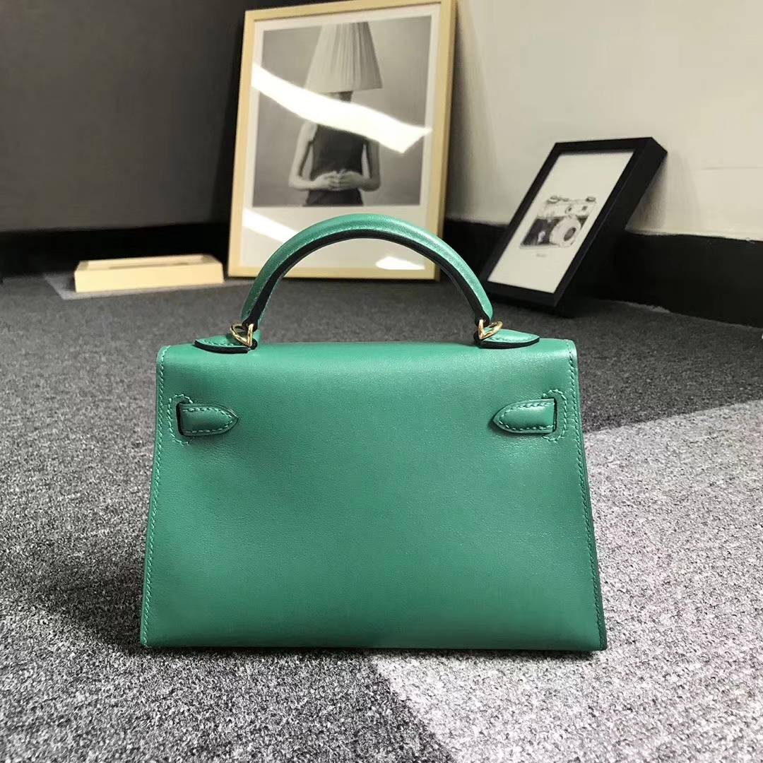 Hermès（爱马仕）U4 丝绒绿 原厂御用顶级Swift 皮 Mini Kelly 二代 金扣