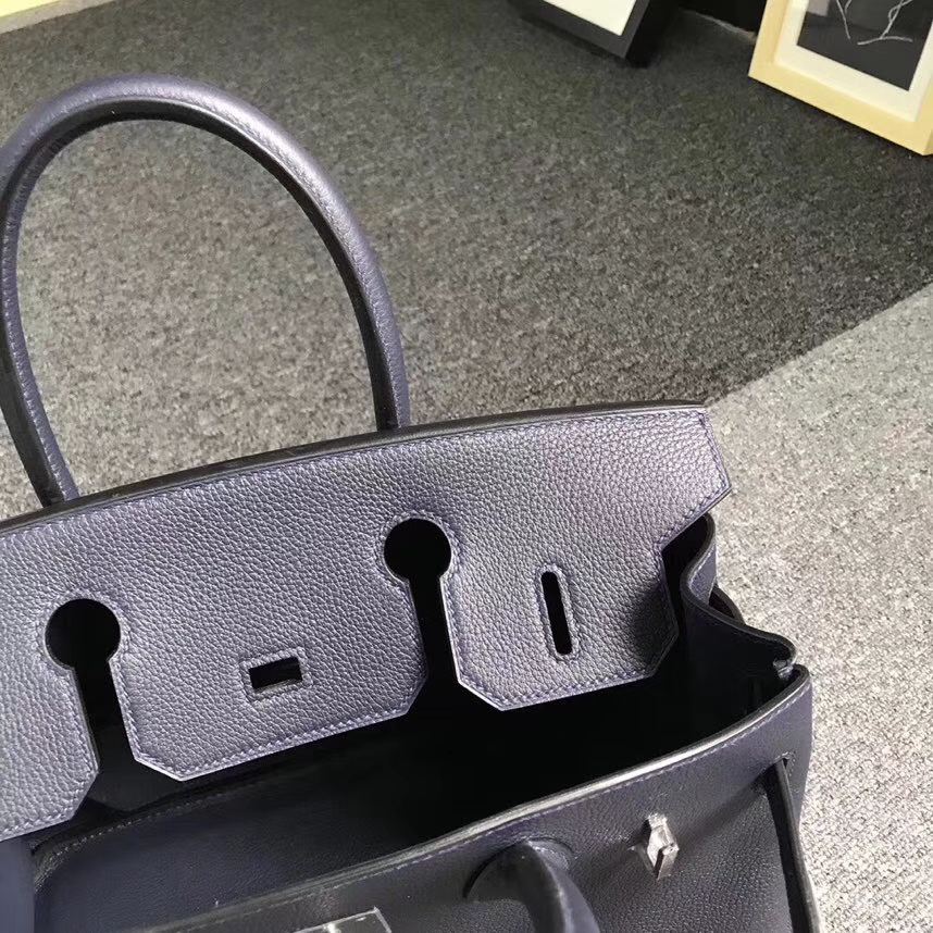 Hermès（爱马仕）午夜蓝 原厂御用顶级小牛皮 Birkin 30 银扣