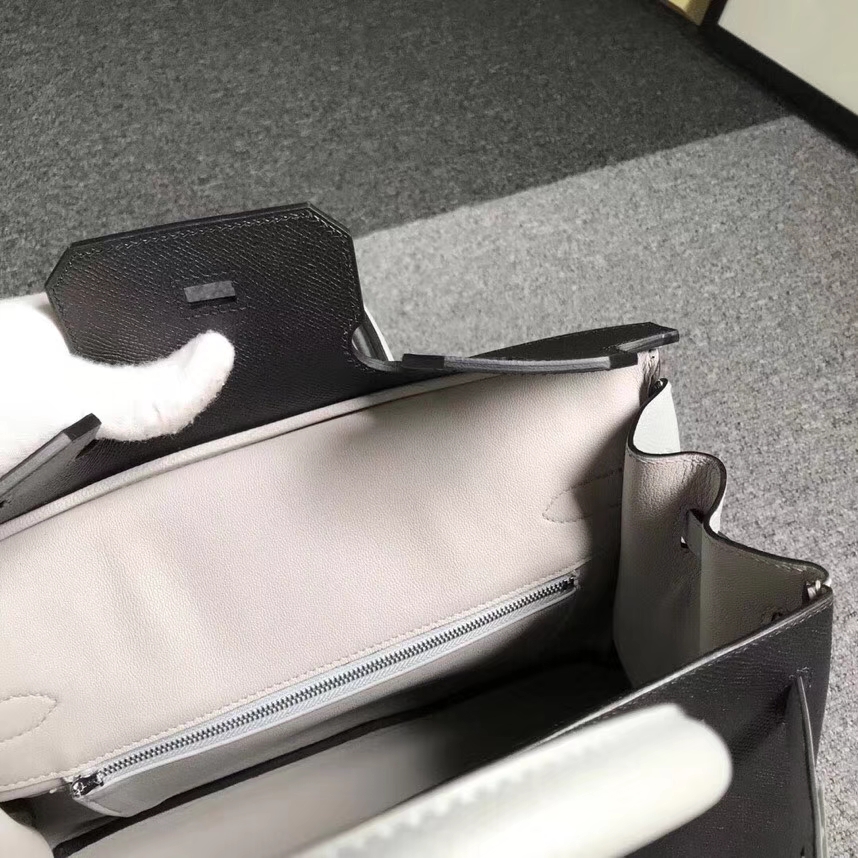 Hermès（爱马仕）黑色拼海鸥灰 原厂御用顶级Epsom 皮 Birkin 30 银扣