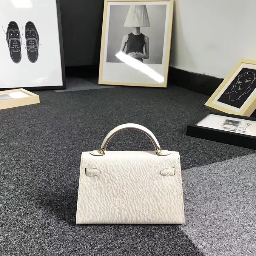 Hermès（爱马仕）奶昔白 原厂御用顶级Epsom 皮 Mini Kelly 二代 金扣 银扣 现货