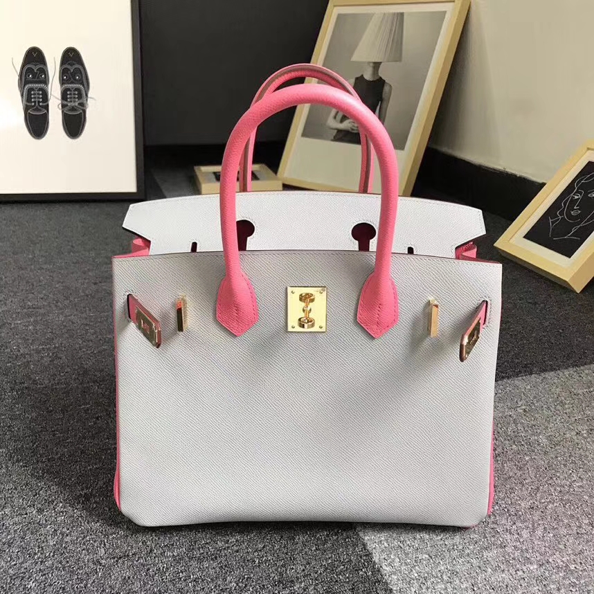 Hermès（爱马仕） 4Z海鸥灰拼8W新唇膏粉 原厂御用顶级Epsom 皮 Birkin 30 金扣