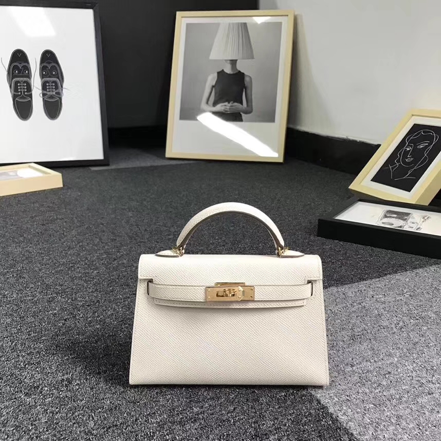 Hermès（爱马仕）奶昔白 原厂御用顶级Epsom 皮 Mini Kelly 二代 金扣 银扣 现货