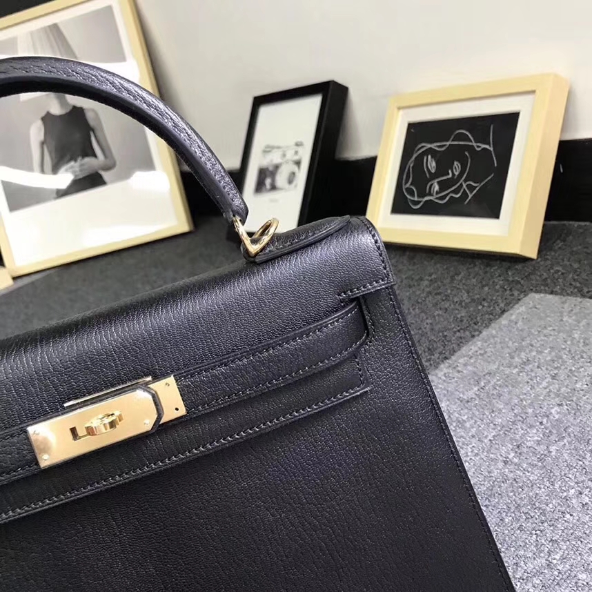 Hermès（爱马仕）CK89 黑色 原厂御用顶级山羊皮 Kelly 28 外缝 金扣