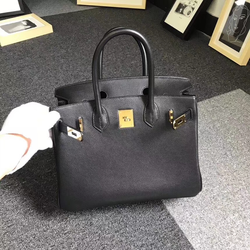 Hermès（爱马仕）黑色 原厂御用顶级Swift 皮 Birkin 30 金扣