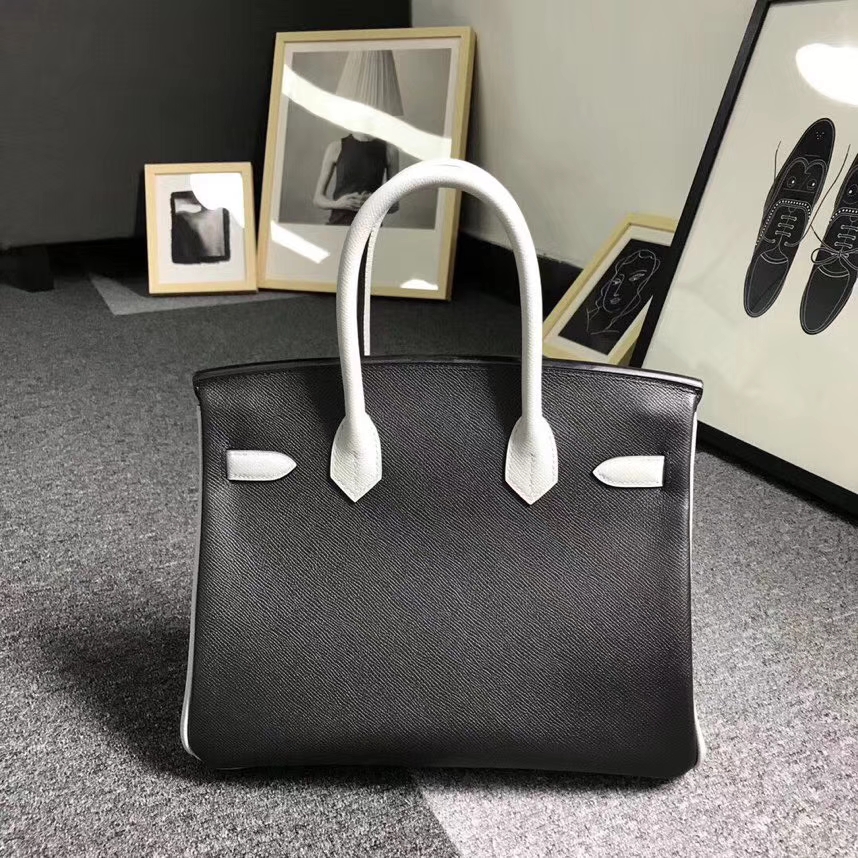 Hermès（爱马仕）黑色拼海鸥灰 原厂御用顶级Epsom 皮 Birkin 30 银扣