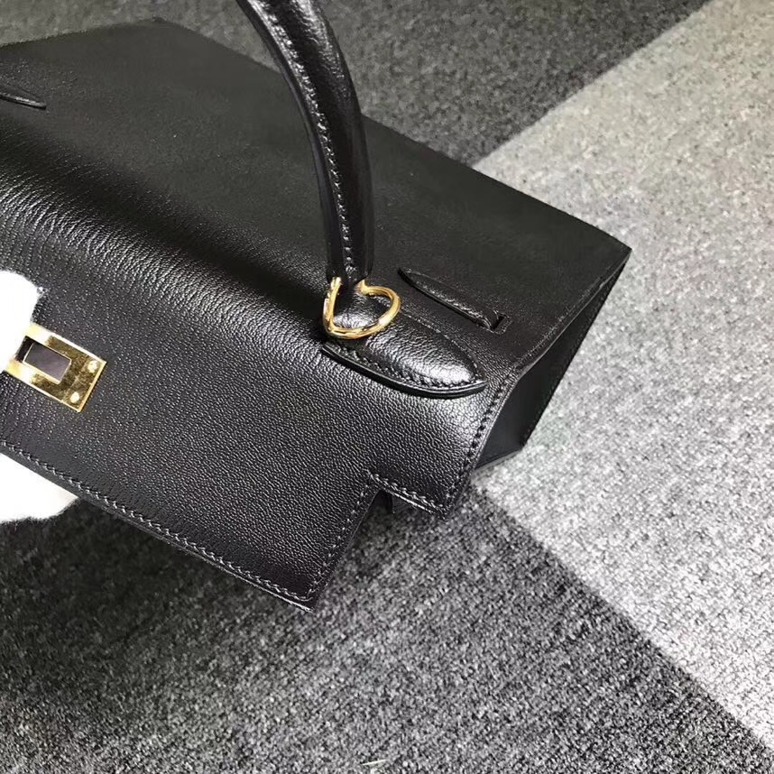 Hermès（爱马仕）CK89 黑色 原厂御用顶级山羊皮 Kelly 28 外缝 金扣