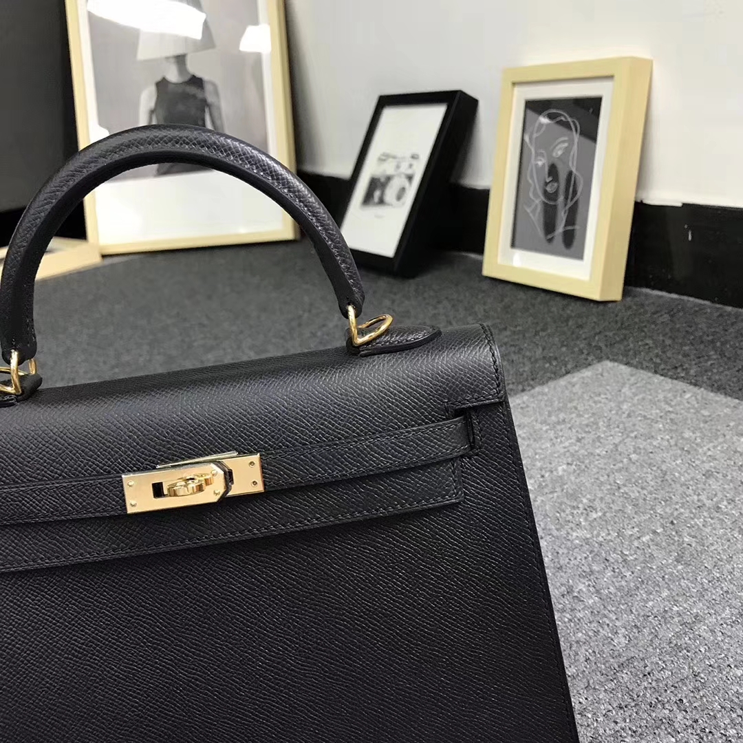 Hermès（爱马仕）CK89 黑色 原厂御用顶级Epsom 皮 Kelly 25 外缝 金扣 现货