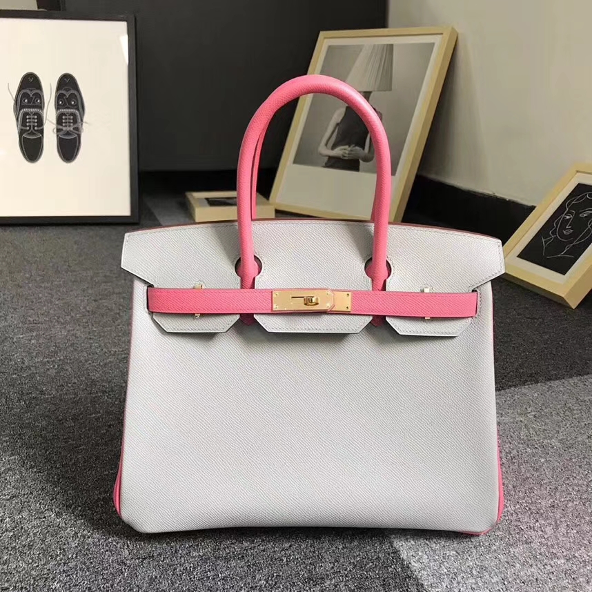 Hermès（爱马仕） 4Z海鸥灰拼8W新唇膏粉 原厂御用顶级Epsom 皮 Birkin 30 金扣