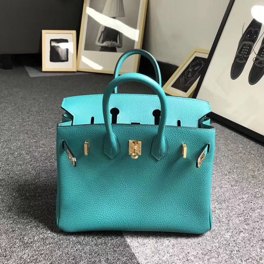 Hermès（爱马仕）7F孔雀蓝 原厂御用顶级小牛皮 Birkin 25 金扣 银扣