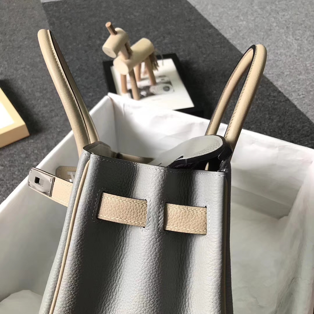 Hermès（爱马仕）4Z海鸥灰拼S2风衣灰 原厂御用顶级小牛皮 Birkin 30 银扣