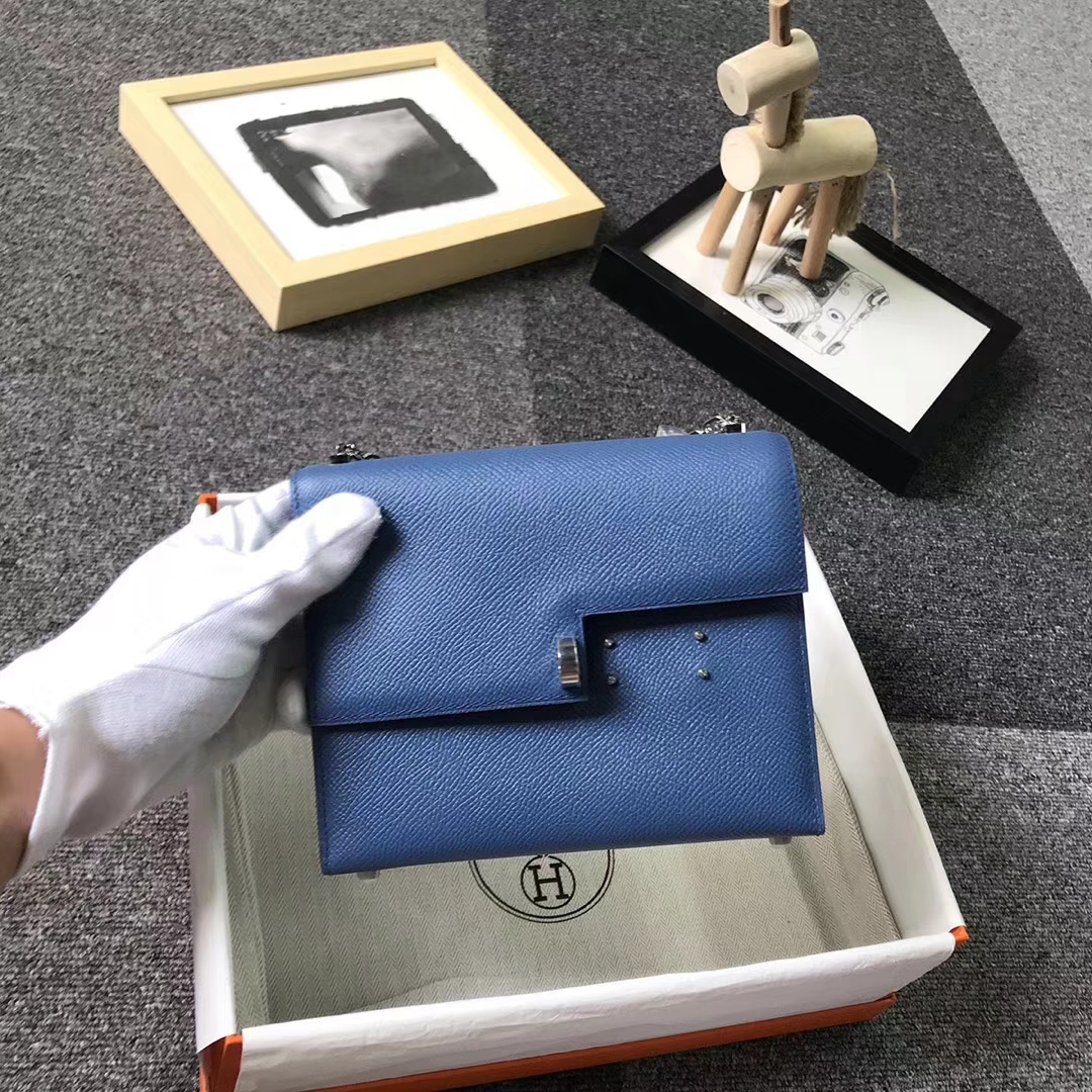 Hermès（爱马仕）R2 玛瑙蓝 原厂御用顶级Epsom 皮 Verrou 插销包