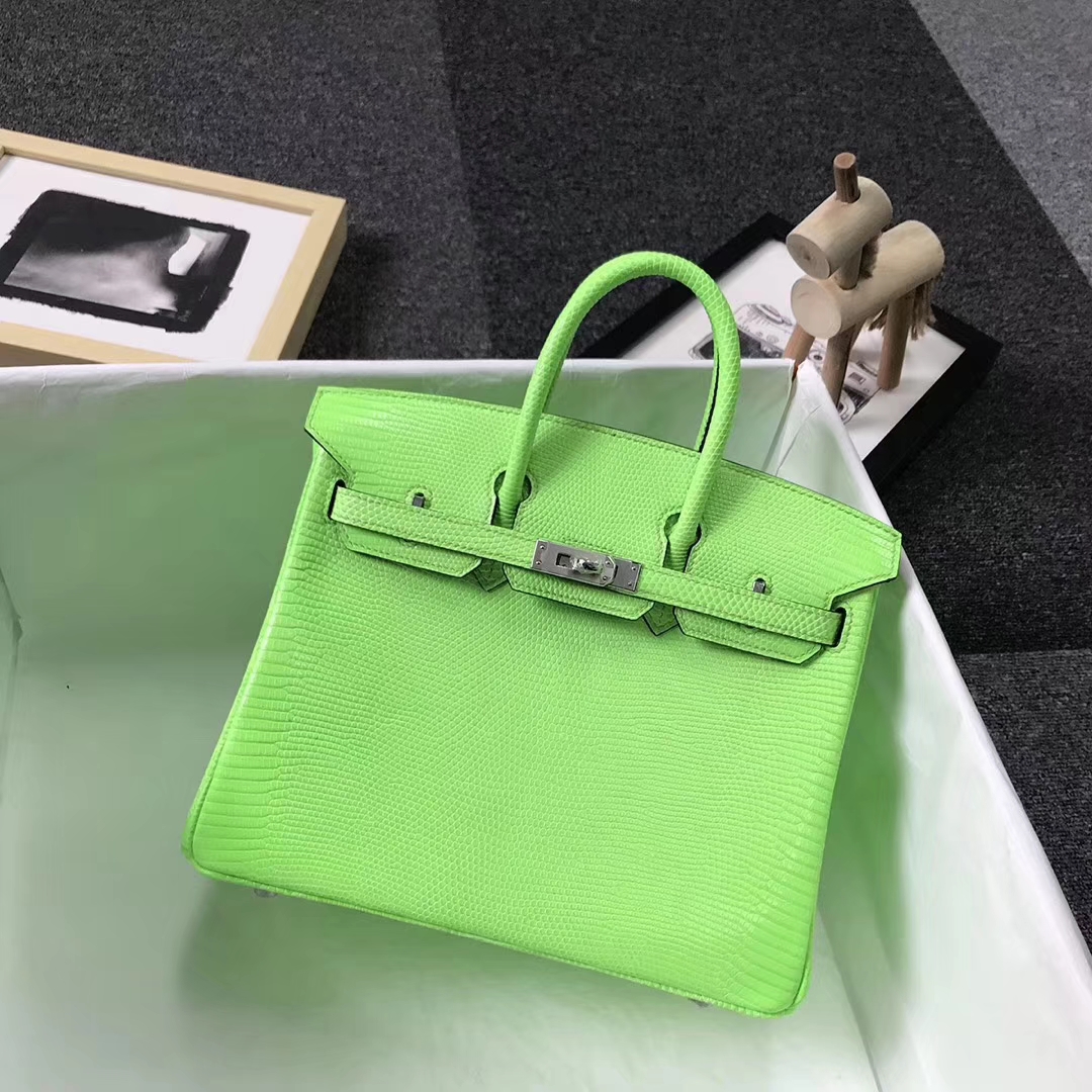 Hermès（爱马仕）6R奇异果绿 蜥蜴皮 Birkin25 银扣 全手工