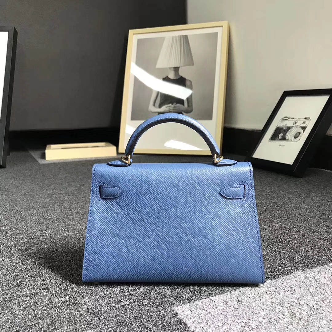 Hermès（爱马仕）2T 天堂蓝 原厂御用顶级Epsom 皮 Mini Kelly 二代 金扣