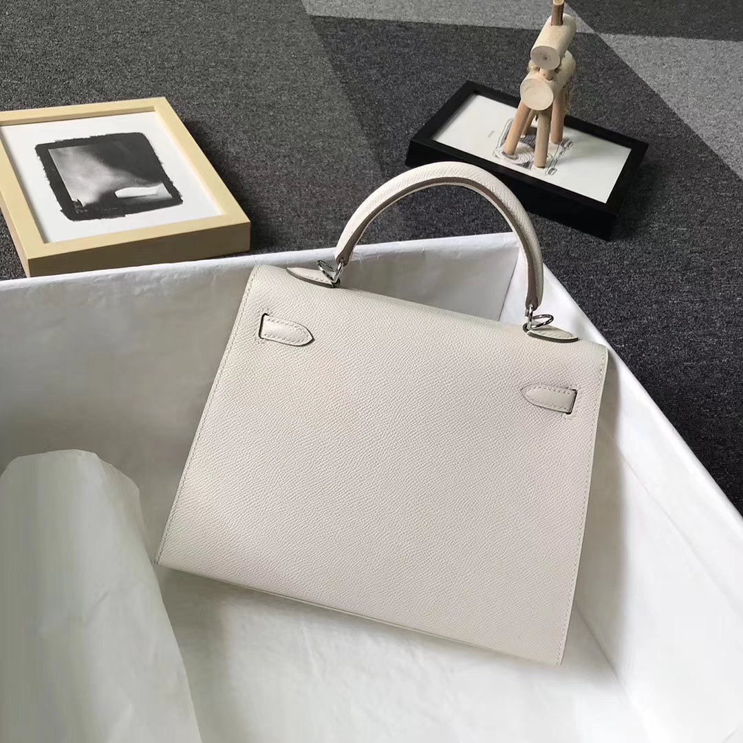 Hermès（爱马仕）奶昔白 原厂御用顶级Epsom 皮 Kelly 25 外缝 金扣 现货 银扣