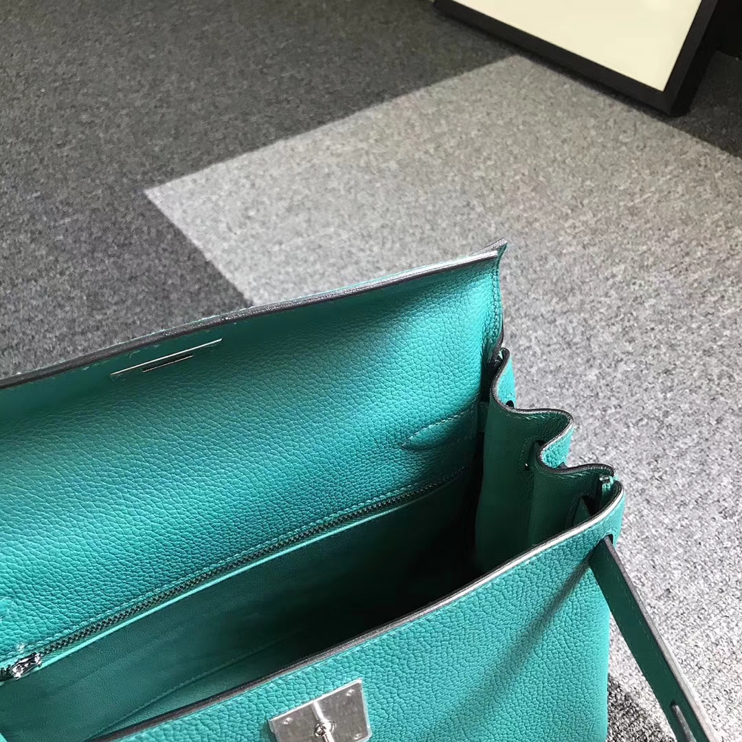 Hermès（爱马仕）7F孔雀蓝 原厂御用顶级小牛皮 Kelly 25 金扣