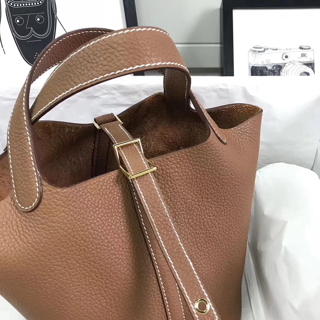 Hermès（爱马仕）金棕色 原厂御用顶级TC皮 Picotin  Lock 18 CM 金扣 银扣 现货
