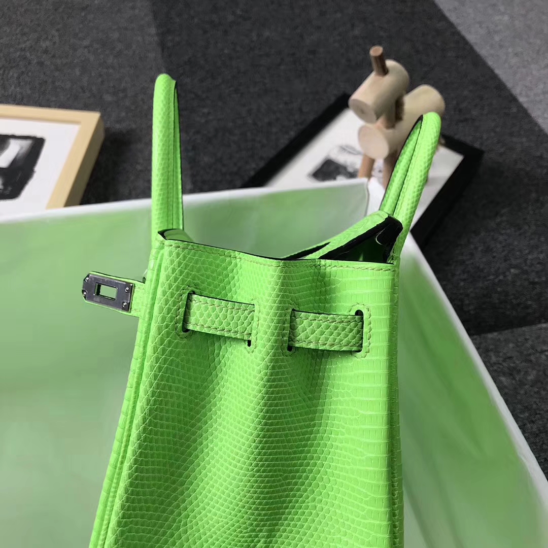 Hermès（爱马仕）6R奇异果绿 蜥蜴皮 Birkin25 银扣 全手工