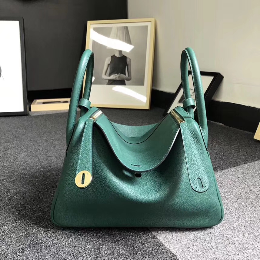 Hermès（爱马仕）Z6 孔雀绿 原厂御用顶级小牛皮 Lindy 30 金扣