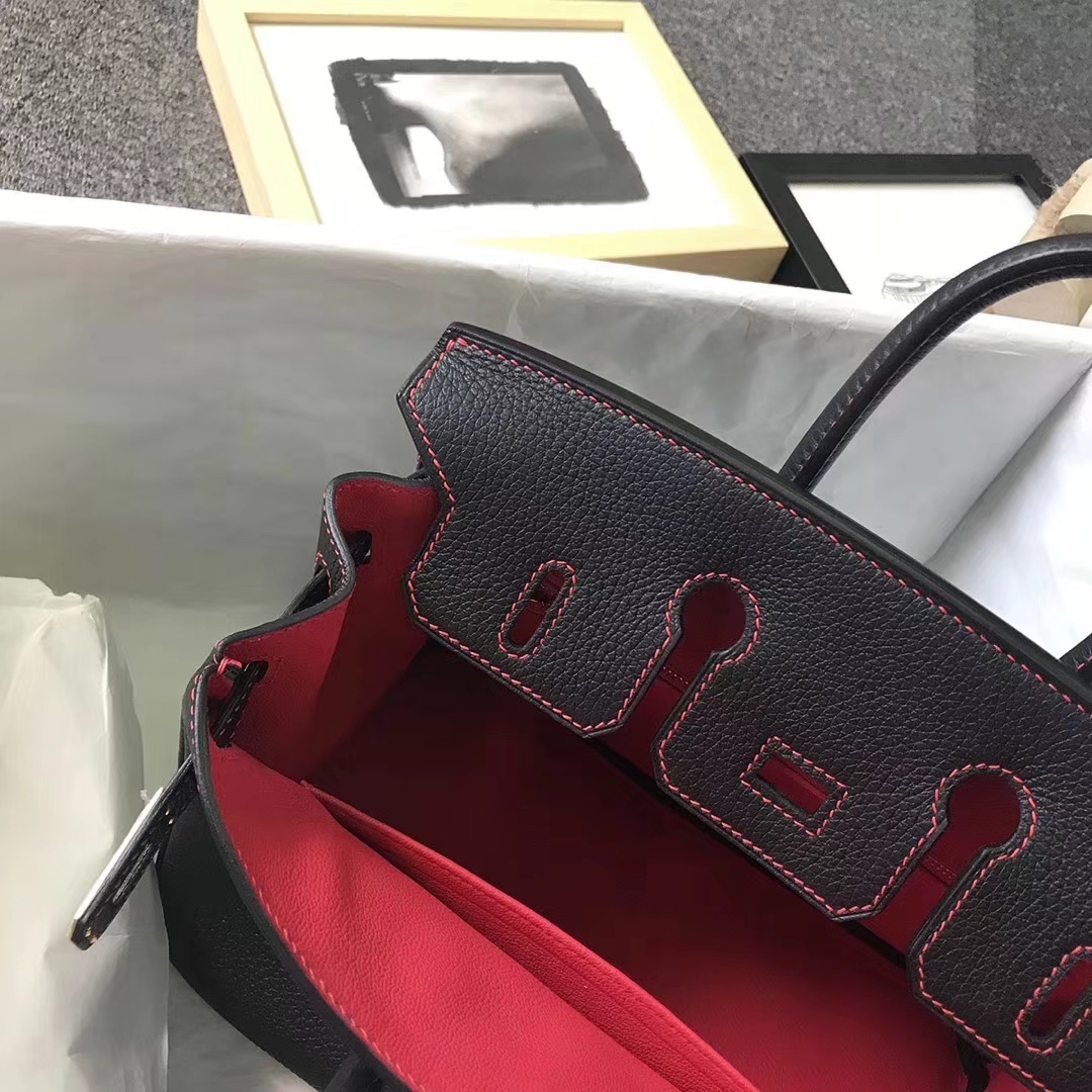 Hermès（爱马仕）黑色皮极致粉 原厂御用顶级小牛皮 Birkin 25 金扣