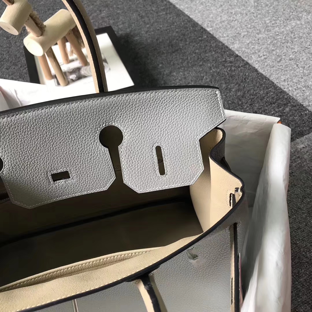 Hermès（爱马仕）4Z海鸥灰拼S2风衣灰 原厂御用顶级小牛皮 Birkin 30 银扣