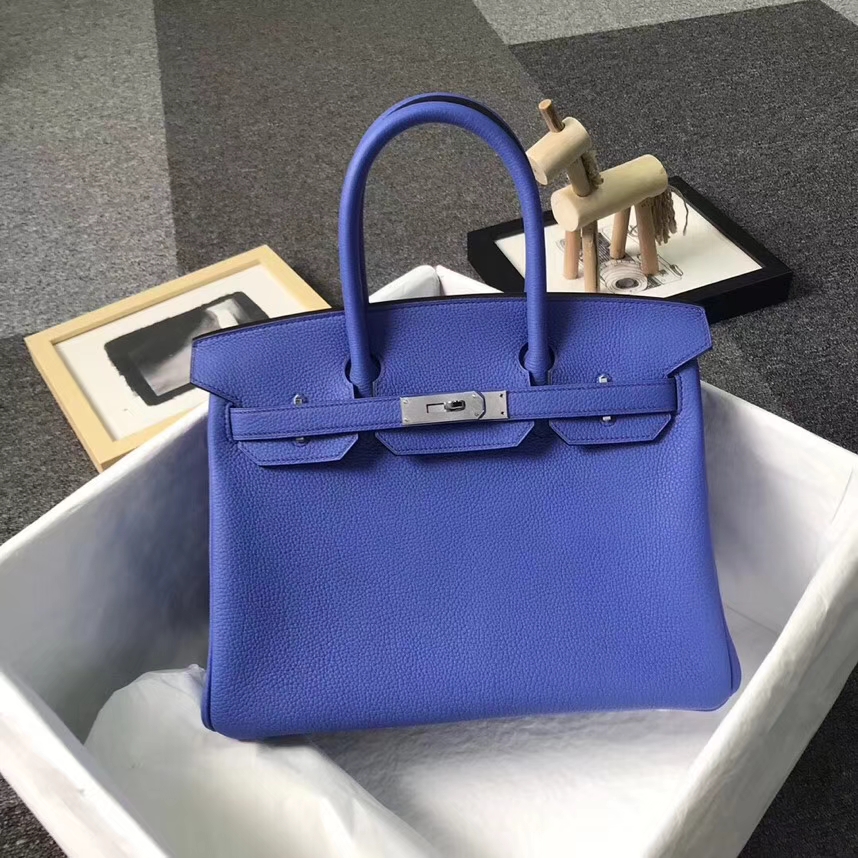 Hermès（爱马仕）7E明蓝色 原厂御用顶级小牛皮 Birkin 30 银扣