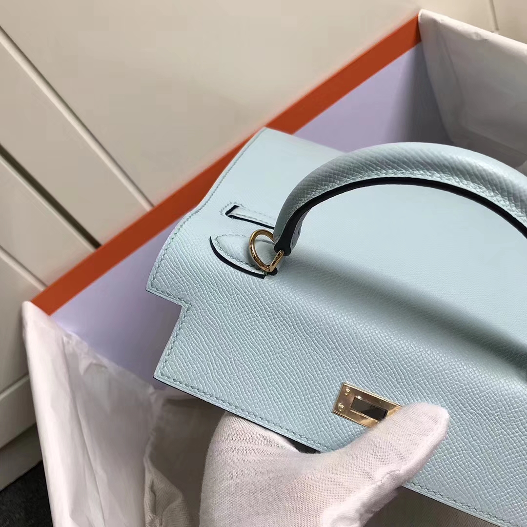 Hermès（爱马仕）微风蓝 原厂御用顶级Epsom 皮 Kelly 25  外缝 金扣 订单出货 银扣 现货