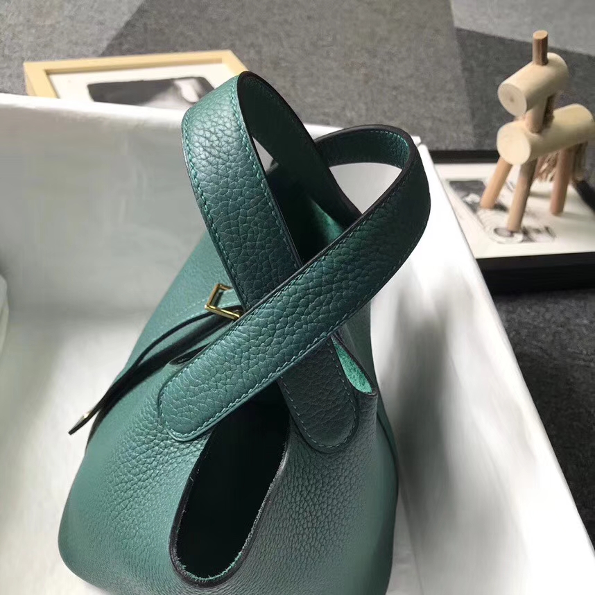 Hermès（爱马仕）Z6 孔雀绿 原厂御用顶级TC皮 Picotin  Lock 18 CM 金扣