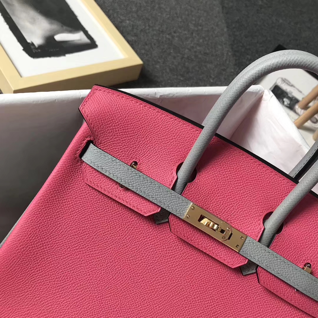 Hermès（爱马仕）8W新唇膏粉拼8U冰川蓝 原厂御用顶级Epsom 皮 Birkin 25 金扣