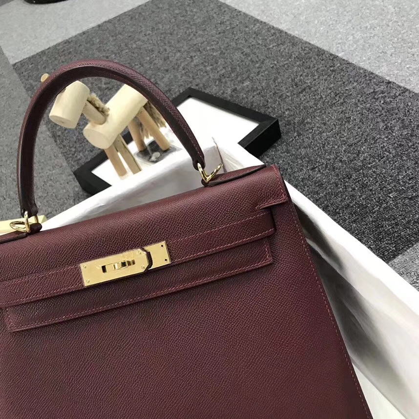 Hermès（爱马仕）爱马仕红 原厂御用顶级Epsom 皮 Kelly 28 外缝 金扣