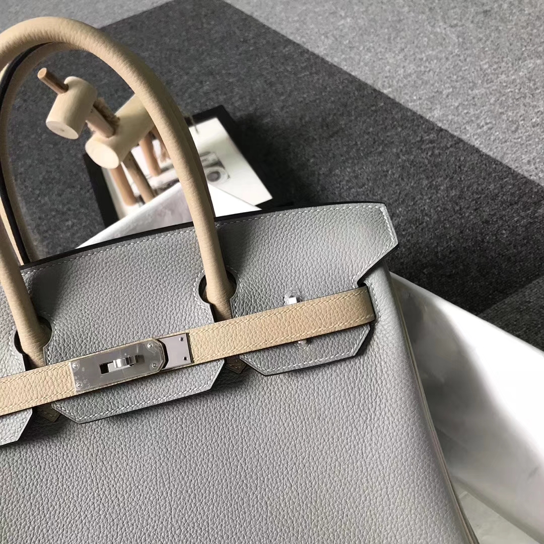 Hermès（爱马仕）4Z海鸥灰拼S2风衣灰 原厂御用顶级小牛皮 Birkin 30 银扣