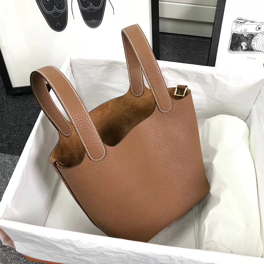 Hermès（爱马仕）金棕色 原厂御用顶级TC皮 Picotin  Lock 18 CM 金扣 银扣 现货