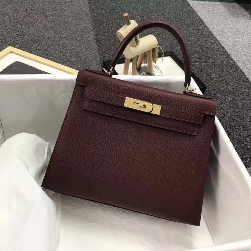 Hermès（爱马仕）爱马仕红 原厂御用顶级Epsom 皮 Kelly 28 外缝 金扣