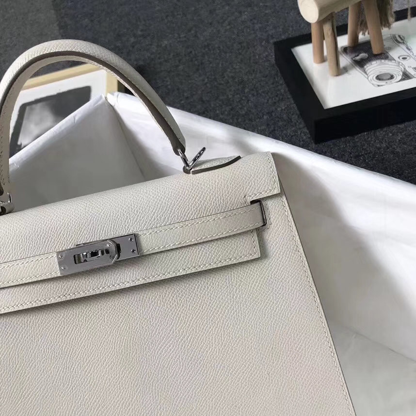 Hermès（爱马仕）奶昔白 原厂御用顶级Epsom 皮 Kelly 25 外缝 银扣 现货