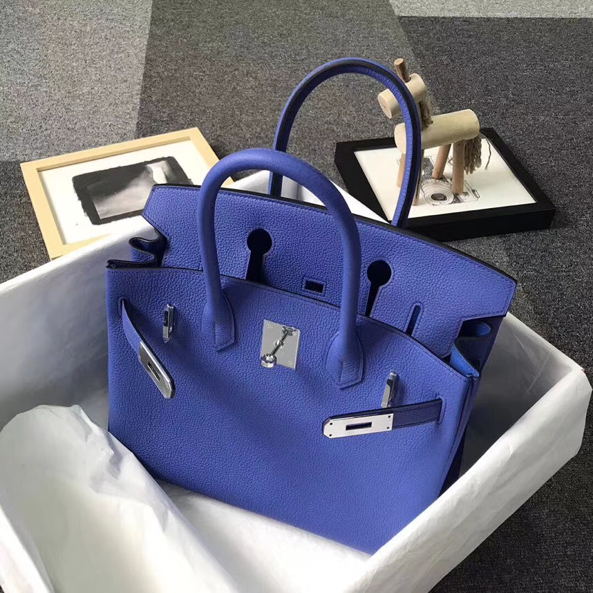 Hermès（爱马仕）7E明蓝色 原厂御用顶级小牛皮 Birkin 30 银扣