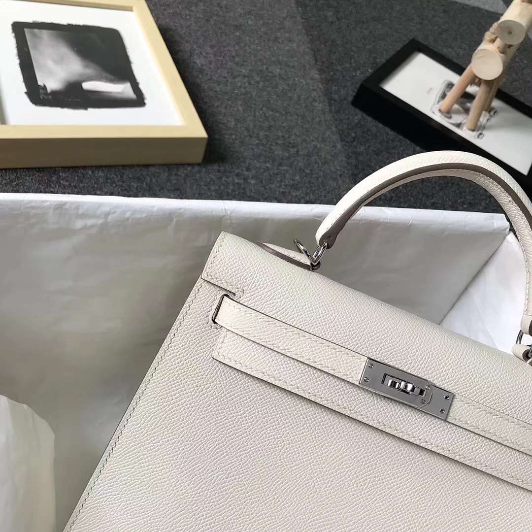 Hermès（爱马仕）奶昔白 原厂御用顶级Epsom 皮 Kelly 25 外缝 金扣 现货 银扣