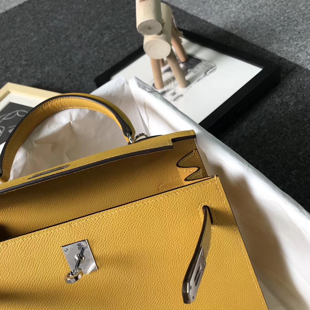 Hermès（爱马仕）9D 琥珀黄 原厂御用顶级Epsom 皮 Kelly 25 外缝 银扣