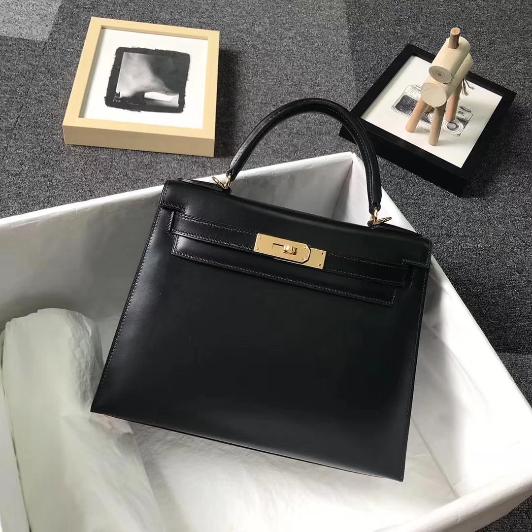 Hermès（爱马仕）CK89 黑色 原厂御用顶级Box 皮 Kelly 28 外缝 金扣 现货