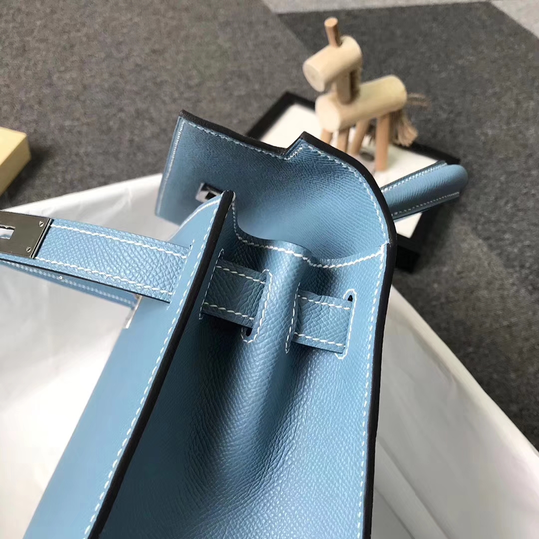 Hermès（爱马仕）75牛仔蓝 epsom皮 Kelly28 银扣 外缝